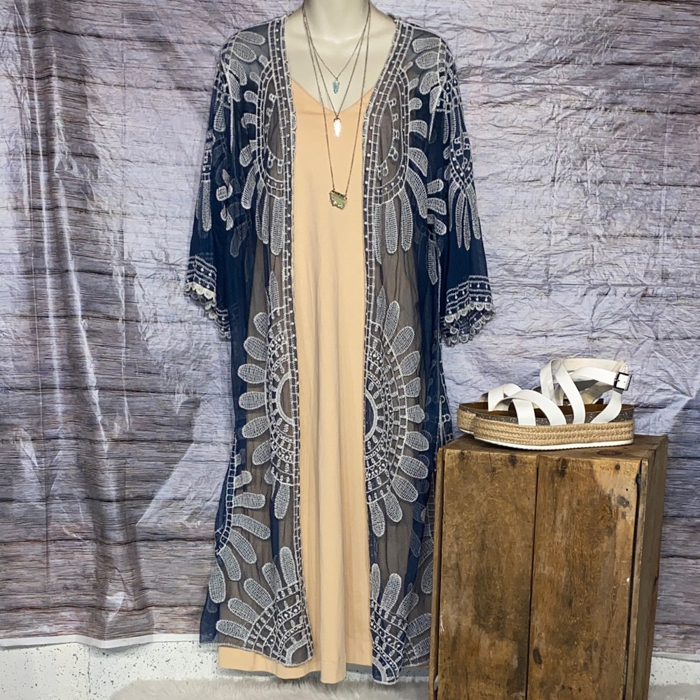 Rebellion Blue and White Embroidered Kimono